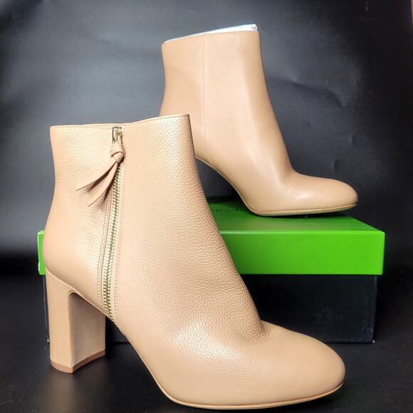 Kate‎ Spade Light Fawn Knott Zip Pebbled Calfskin Leather Booties Size 11 B NWB - Picture 1 of 9